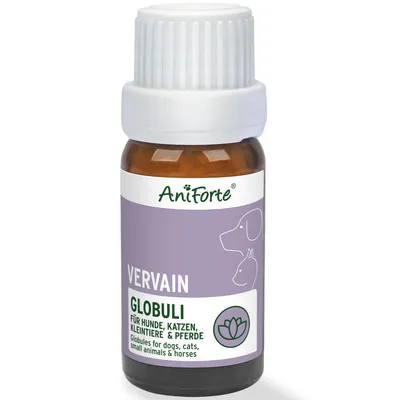 Produktbild von AniForte Vervain Bachblüten zur Beruhigung bei niedriger Reizschwelle, Hektik und hektischem Verhalten - Globuli für Hunde, Katzen, Haustiere