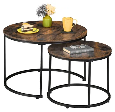 Productafbeelding van Relaxdays Set van 2 bijzettafels, industriële stijl, donkerbruin-zwart