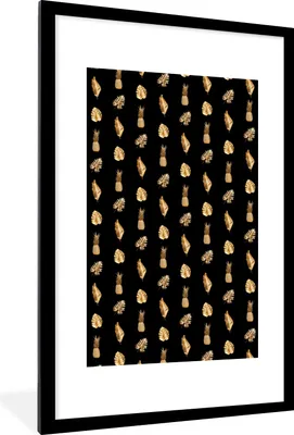 Produktbild von MuchoWow® MuchoWow® Gerahmtes Poster Blätter - Muster - Gold 60x90 cm - Poster mit zchwarzem Bilderrahmen - Dekoration - Wandposter Wohnzimmer - Hochwertig