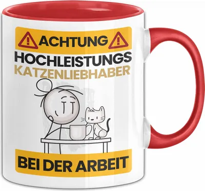 Produktbild von Katzenliebhaber Tasse Geschenk Lustiger Spruch Geschenkidee für Katzenliebhaber Achtung Hochleistungs Katzenliebhaber Bei Der Arbeit (Rot)