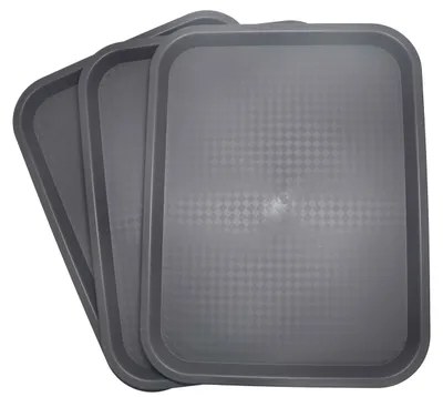 3er-Set rechteckige Kunststoff-Tabletts, grau, 35x27 cm
