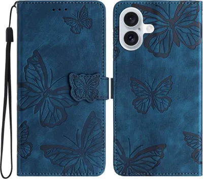 Produktbild von iPhone 16 Hülle - Coverup Schmetterlinge Klapphülle - Blau