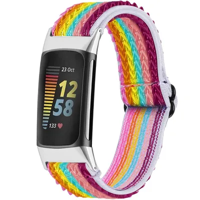 Produktbild von imoshion Elastisches Nylonarmband für das Fitbit Charge 5 - Mehrfarbig