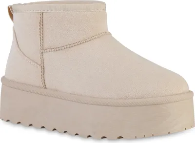 Produktbild von VAN HILL Damen Warm Gefütterte Plateau Boots Profil-Sohle Plateau-Schuhe 840596, Farbe: Beige, Größe: 38