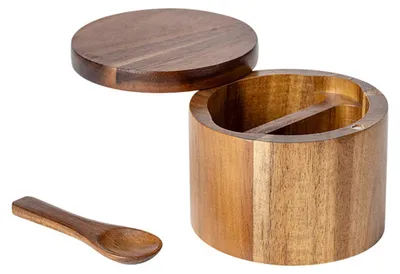 Produktbild von 2-lagige Salz- und Pfefferschüssel mit Löffel, magnetischer Schwenkdeckel, staubdichte Gewürzbox, drehbares Design, Küchenhelfer zum Servieren