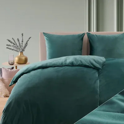Produktbild von Blumtal Bettwäsche 200x200 & 2x 80x80cm Cashmere-Touch Plüsch in Petrol