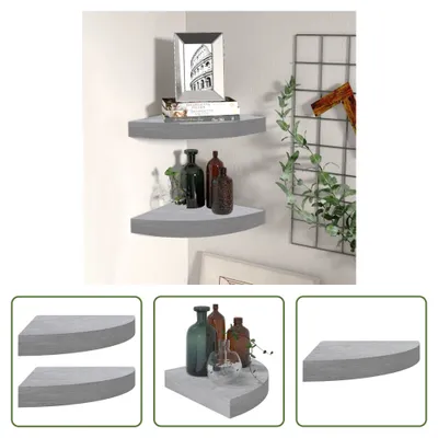 Produktbild von The Living Store Eck-Schweberegale 2 Stk. Betongrau 25x25x3,8 cm MDF