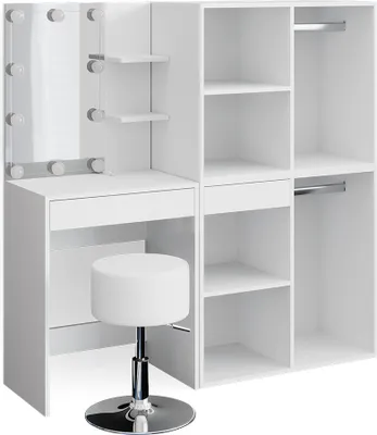 Produktbild von Schminktisch Vicco Isabelle Weiß 140 cm mit LED, Hocker und Schränken, Model 34455