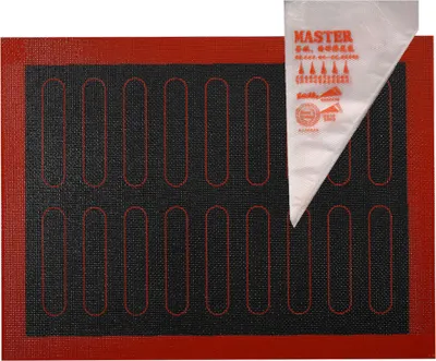 Image de Tapis de cuisson en silicone, 18 alvéoles, pâtisserie Eclair, garniture antiadhésive, Macaron, tarte aux biscuits, moule à pain Avec 100 sachets de pâtisserie jetables