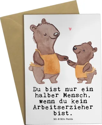 Produktbild von Mr. & Mrs. Panda Grußkarte Arbeitserzieher Herz - Weiß - Geschenk, einladungskarten, babykarte, Studium, genesungskarte, Lustig, glückwunschkarten, Beruf, Ausbildung