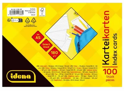 Produktbild von Idena Karteikarten liniert 180g/m² weiß DIN A5 100 Stück
