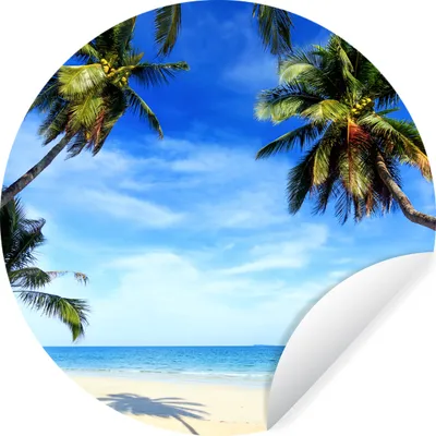 Produktbild von MuchoWow® Runde Wandtattoo - Wandsticker Tapete Aufkleber Palmen - Strand - Meer Ø 30 cm Selbstklebend und Repositionierbar - Wandaufkleber - Kreis - Wandbild - Fototapete - Selbstklebend - Dekoration - Wandschmuck - Schlafzimmer