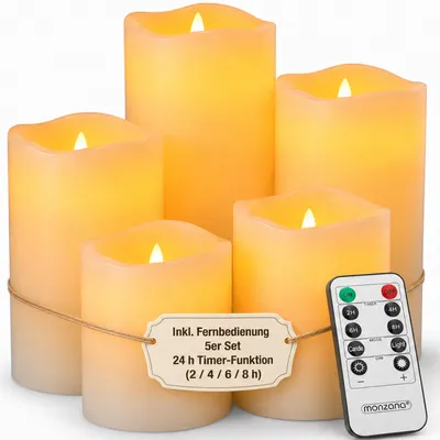 Immagine prodotto di Monzana Candele a LED 5pz Telecomando Timer Senza Fiamma Candela Decorativa a Batteria Luce Calda
