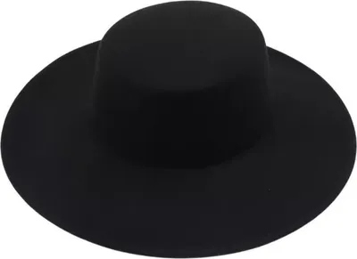 Produktbild von Retro-Damenhut großer Fedora-Hut mit breiter Krempe reine Farbe Derby-Hochzeit Jazz-Hut Abschlussball Party Pendeln flache Oberseite Filzhut-Schwarz