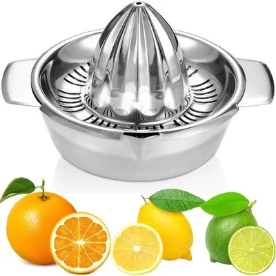 Produktbild von Stahl-Zitronen- und Grapefrucht-Presse mit Behälter - 350 ml - Spülmaschinetauglich - professionelle Qualität - Handpresse