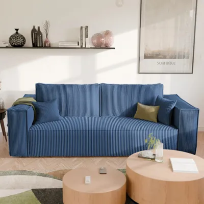 Produktbild von Schlafsofa Alpi Poso 05 Kobaltblau Cord mit Schlaffunktion und Bettkasten