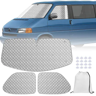 Obrázek produktu pro Sluneční clona na čelní sklo pro VW T4, 3-dílná sada termoizolačních rohoží, ochrana proti UV záření, pro obytné vozy
