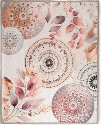Imagen del producto de Manta de cuadros, 130x160 cm, diseño de mandalas y hojas