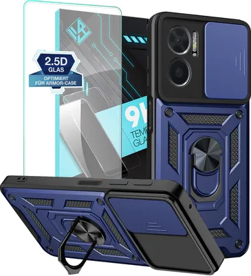 Produktbild von Armor Handyhülle für Xiaomi Redmi 10 mit 9H Displayglas Displayschutz Kameraschutz Handy Panzer Case Cover Schutzhülle Outdoor Farbe: Blau