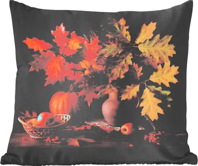 Produktbild von MuchoWow® Zierkissen Sofakissen Wohnzimmer Dekokissen 50x50 cm Stilleben - Kürbis - Blätter - Apfel - Kirsche - Herbst - Komfort - Sofakissen