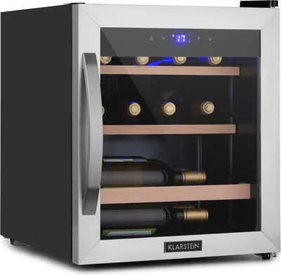 Image de Klarstein Cave a Vin, Réfrigérateur à Vin avec Porte en Verre, Cave à Vin de Vieillissement, Zone Unique, Prosecco, Bière, Ecran Tactile, Réfrigérateur Bar, Frigo, Protection UV, 4-18°C, 12 Bouteilles