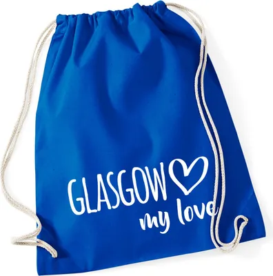 Produktbild von Huuraa Turnbeutel Glasgow my love 12 Liter Bright Royal Baumwolle Rucksack Geschenkidee