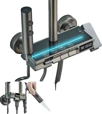 Obrázek produktu pro Sprchový set, hydroelektrický LED displej, nastavitelná instalace, šedý, šedý