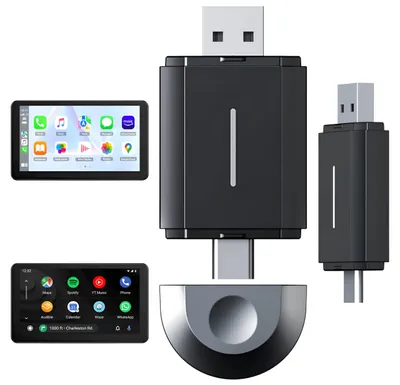 Image de Adaptateur sans fil 2-en-1 compatible avec CarPlay et Android Auto, dongle WiFi 5 GHz
