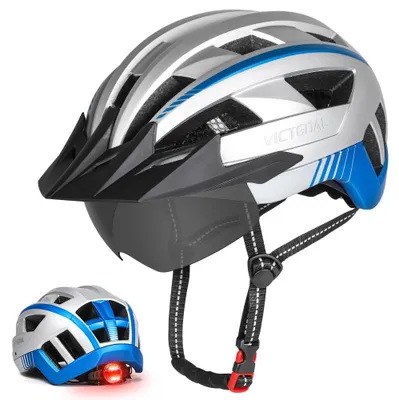 Produktbild von VICTGOAL Fahrradhelm mit Visier für Herren Damen, LED Rücklicht und Brille