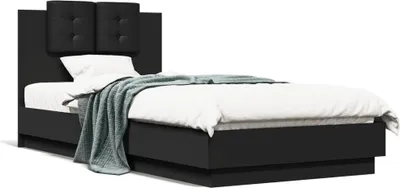 Produktbild von vidaXL Bettgestell mit Kopfteil Schwarz 90x200 cm Holzwerkstoff