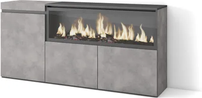 Produktbild von Sideboard, Highboard, 158x35x75cm, 3 Türen, Elektrokamin XXL, Zementgrau