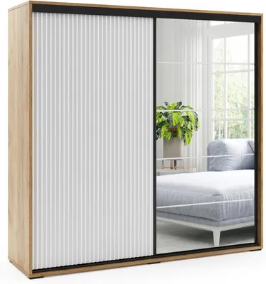 Produktbild von Alfa Kleiderschrank mit Schiebetür und Spiegel - Gold Craft - Weiß - 150 x 62 x 215 cm