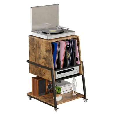 Produktbild von TV-Regal Plattenspieler Tisch HiFi Rack TV Rack mit Rollen aus Holz und Metall Plattenspieler-Wagen Für Schallplatten Kompaktanlage, 43x53.4x73.6CM