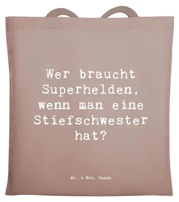 Produktbild von Mr. & Mrs. Panda Schultasche Spruch Stiefschwester Heldin - Braun Pastell - Geschenk, Geschwisterliebe, Jutebeutel, Familienunterstützung, Weihnachten, Tragetasche