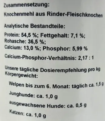 Produktbild von Lunderland Knochenmehl 700g 100% aus Rinder-Fleischknochen / für Hund und Katze