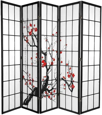 Productafbeelding van Japanse Kamerscherm - Shoji Scherm - Ruimte Verdelen - Met Rijstpapier - B225xH180cm 5 Panelen - Zwart