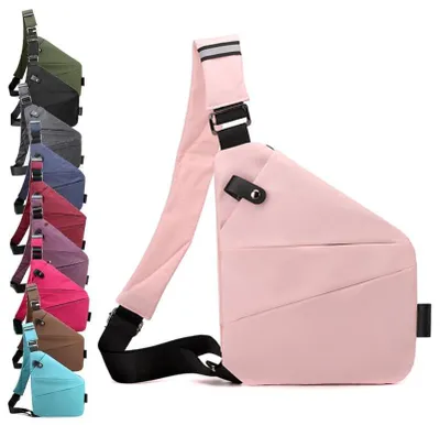 Produktbild von Brusttasche - Diebstahlsicher - 32x23x1cm - Leicht und geräumig - Schultertasche für die linke Schulter – für Herren zum Wandern - Hellrosa