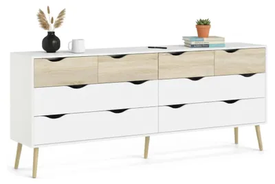 Produktbild von Napoli kommode mit 8 Schubladen, weiss und Eiche.