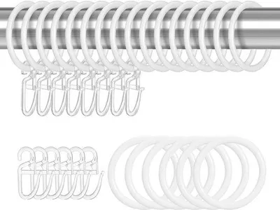 Immagine prodotto di Anelli e ganci per tende da 30 mm, 22 pezzi, metallo, plastica, bianco