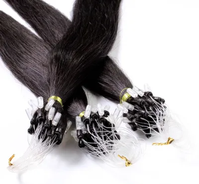 Produktbild von hair2heart Microring Extensions Echthaar glatt 4/0 Mittelbraun - 25 Strähnen 0.5g 60cm, Echthaar Extensions für dauerhafte Haarverlängerung