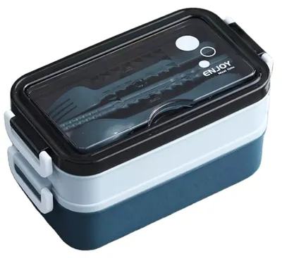 Produktbild von Lunchbox - Kinder-Lunchbox mit Fächern - Kinder-Lunchbox (BPA-frei) - Bento-Box - 3 Fächer inklusive Besteck (blau)