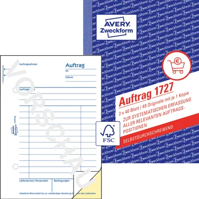 Produktbild von Avery Zweckform 1727, Auftrag, A6, selbstdurchschreibend, 2x40 Blatt