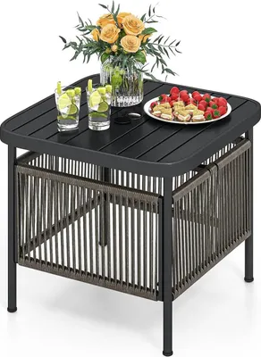 Produktbild von Outdoor Beistelltisch - Gartentisch aus Metall - Wetterfest - Mit Schirmloch - Balkon-/Kaffeetisch - Schwarz