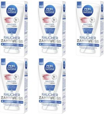 Produktbild von Perl Weiss Raucher Zahnweiss Zahnpasta gegen Nikotinverfärbungen 5x 50ml