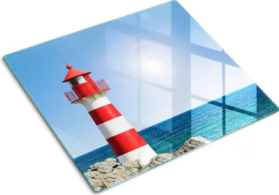 Produktbild von Tulup Glas Herdabdeckplatte Glaskeramikkochfeld-Abdeckung Spritzschutz Glasabdeckplatte Kochplattenabdeckung und Schneidebrett - Einteilig - 60x52 cm Leuchtturm