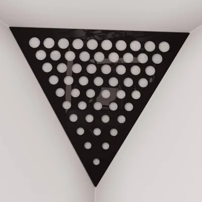 Immagine prodotto di Confezione da 2 – Bass trap per angoli del soffitto "Triangle-F" | Schiuma acustica piramidale con pannello HDF laminato e rivestimento in tessuto [ROUNDS - Plastica nera | Bianco]