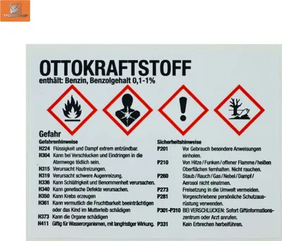 Produktbild von Ottokraftstoff Benzin Warnetikett, Aufkleber Gefahrenhinweise 10x7,5cm