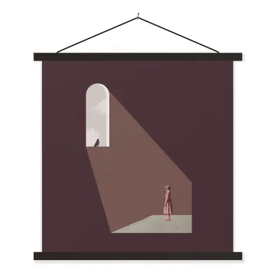 Produktbild von MuchoWow® Textilposter Mädchen - Vogel - Vintage 40x40 cm mit schwarzem Rahmen - Fotos