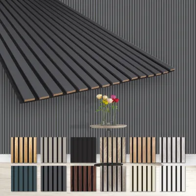 Produktbild von HEXIM Akustikpaneele 278x60cm - flexible Lamellenwand Holz MDF Wandpaneele Lamellenverkleidung Wandverkleidung Innendekoration schalldämmend (1 Paneel / 1,67 m² Black Lead - AP05)