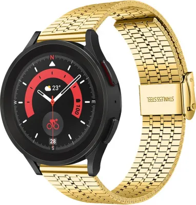 Produktbild von Strap-it Edelstahlarmband - Kompatibel mit Samsung Galaxy Watch 5 Pro Armband Ersatzarmband Edelstahl - Verstellbarer Verschluss - Hochwertiges Material - für Samsung Galaxy Armband Gold